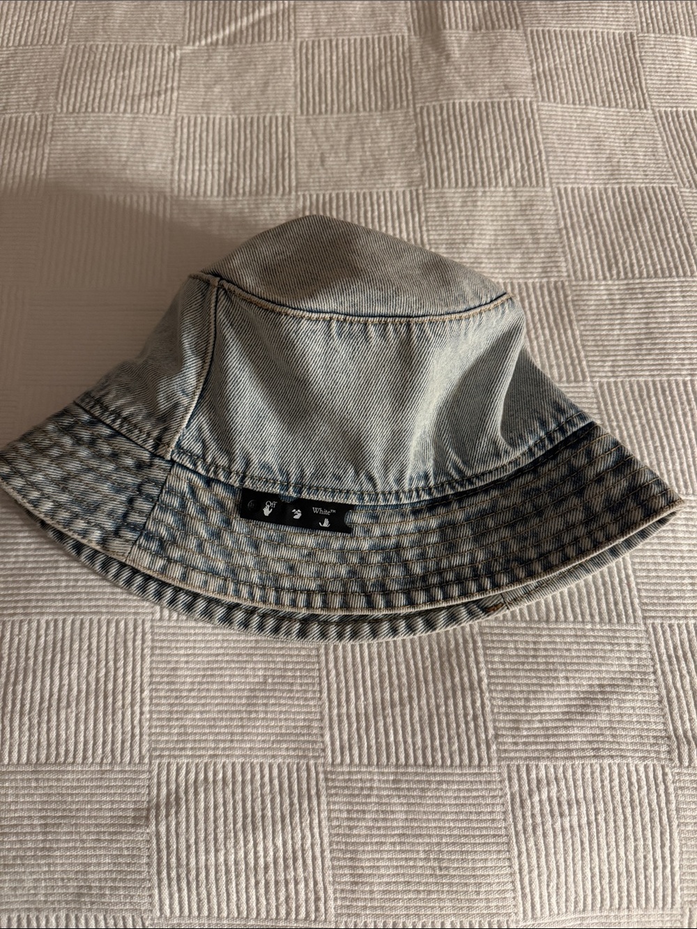 Off White Light Blue Denim Bucket Hat EUC